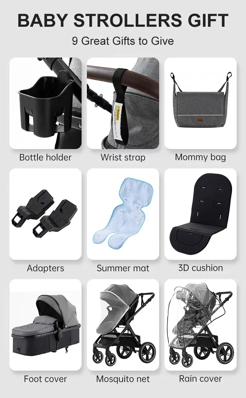 3-in-1 Luxury High-Landscape Baby Stroller – Portable Travel System with Aluminum Frame & Newborn Bassinet - TREASURE ESHOP