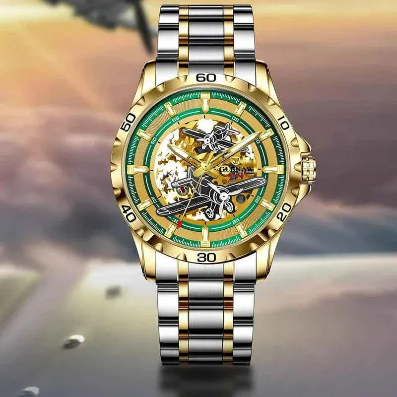 Men Watches Pilot Series Propeller Rotation Hollow Automatic Mechanical Watches waterproof Stainless Steel Watch
