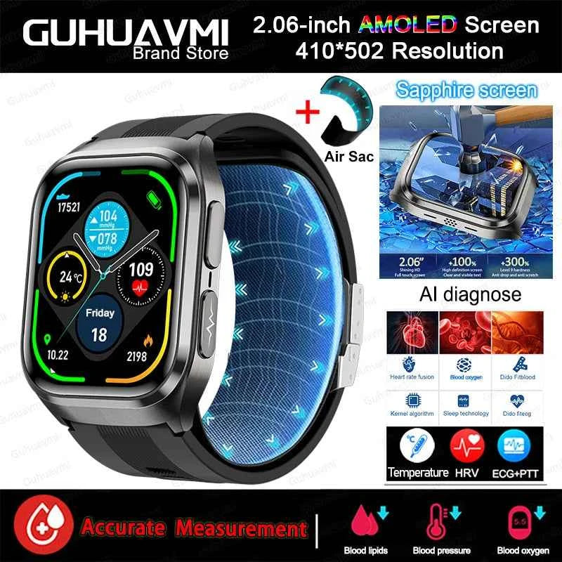 HUAWEI S17 Air Bag Smartwatch – 2.06” AMOLED HD | ECG + PPG | True Blood Pressure, Blood Fat SpO2 Monitor | NFC + Bluetooth Call