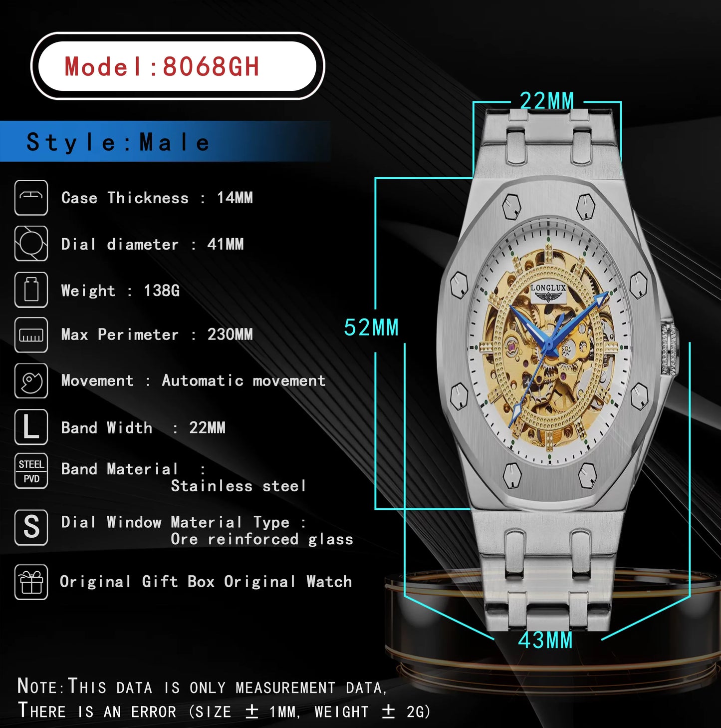 Men’s Automatic Skeleton Watch – Stainless Steel Luxury Waterproof Timepiece - TREASURE ESHOP