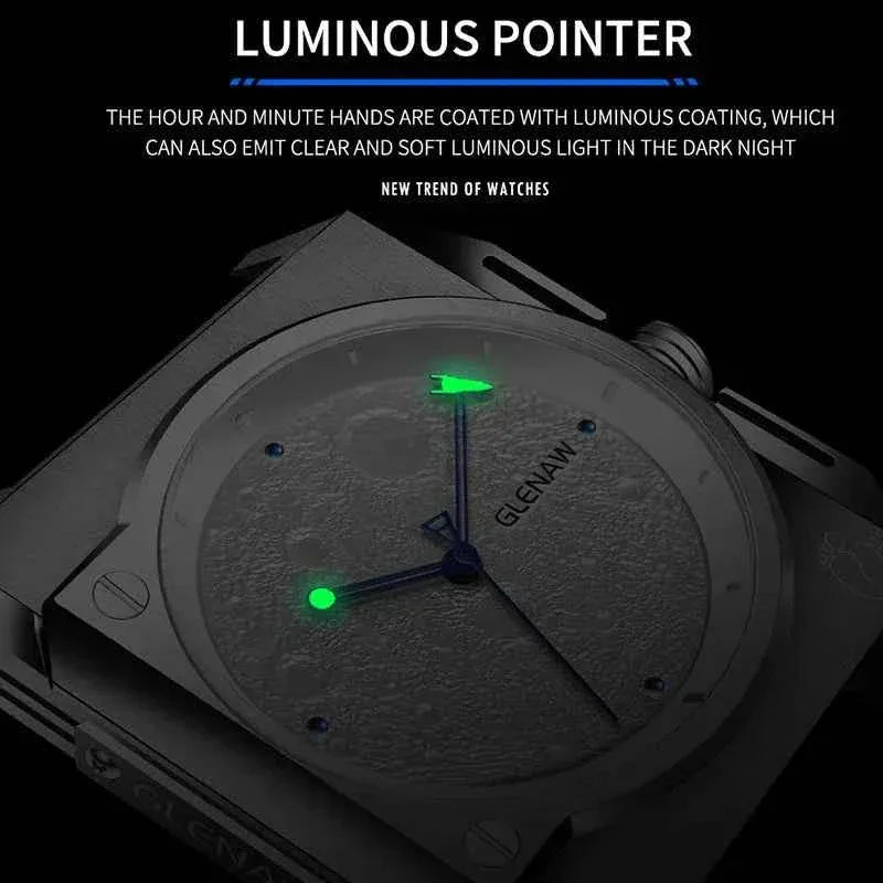 Mechanical Watch Moon Dial Luminous Spaceship Pointer Stainless Steel Watch For Men