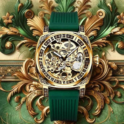 MEN'S Gold Carved Hollow Fashionable Retro Luminous Business and Leisure Fully Automatic Mechanical Watch