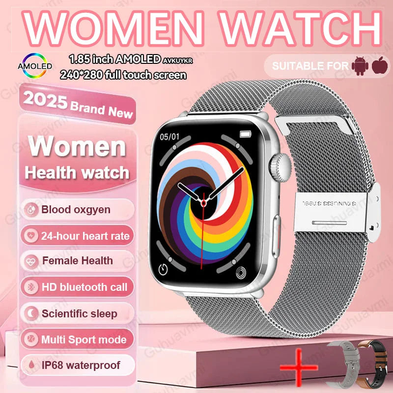 Women’s Smartwatch – AI Health Diagnosis, HRV + PPG, Blood Pressure &amp; SpO2 | 1.85” AMOLED | Bluetooth Call + NFC - TREASURE ESHOP
