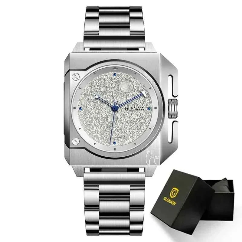 Mechanical Watch Moon Dial Luminous Spaceship Pointer Stainless Steel Watch For Men