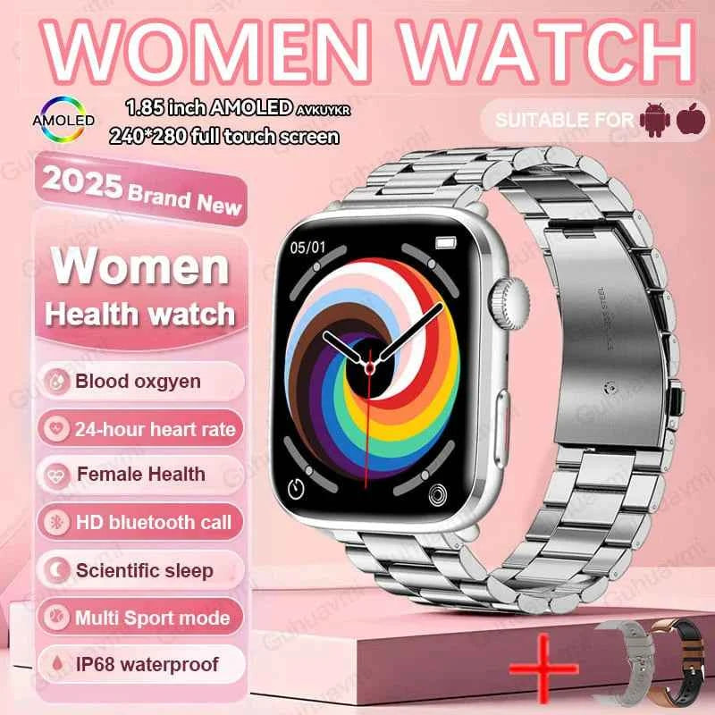 Women’s Smartwatch – AI Health Diagnosis, HRV + PPG, Blood Pressure &amp; SpO2 | 1.85” AMOLED | Bluetooth Call + NFC