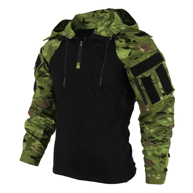 Men’s Tactical Camo Hooded Shirt – Outdoor Hunting Quick Dry Combat Top