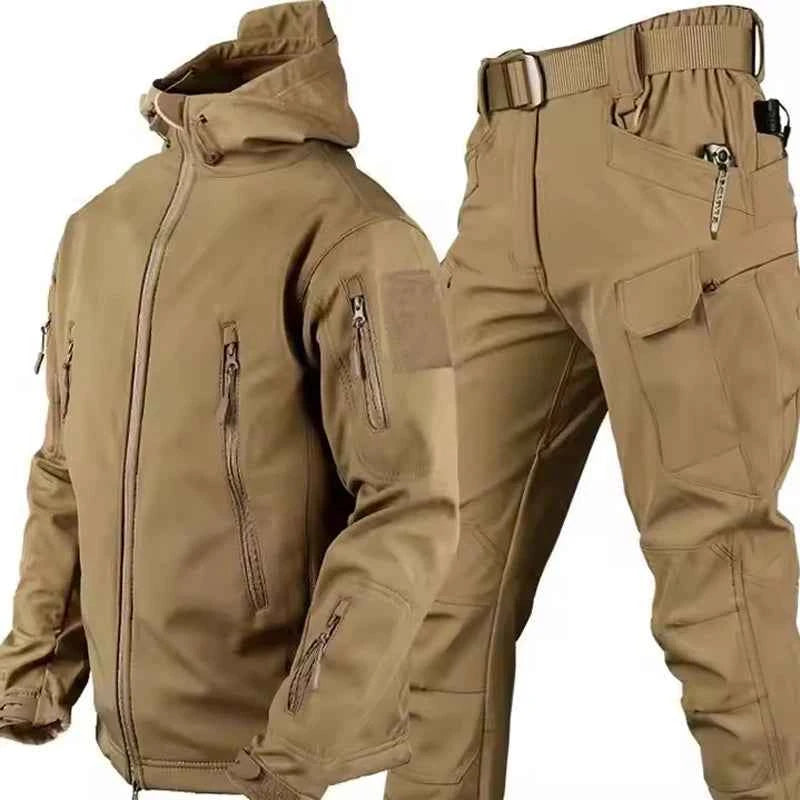 Winter Waterproof Tactical Jackets Sets Men Outdoor Soft Shell Hiking Hunting Jacket Suit Fleece Cargo Pant Tracksuits