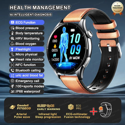 ECG+PPG Smartwatch with Uric Acid, Body Fat Blood Pressure Monitoring – 1.56” AMOLED, NFC, Heart Health Tracker for Android IOS - TREASURE ESHOP
