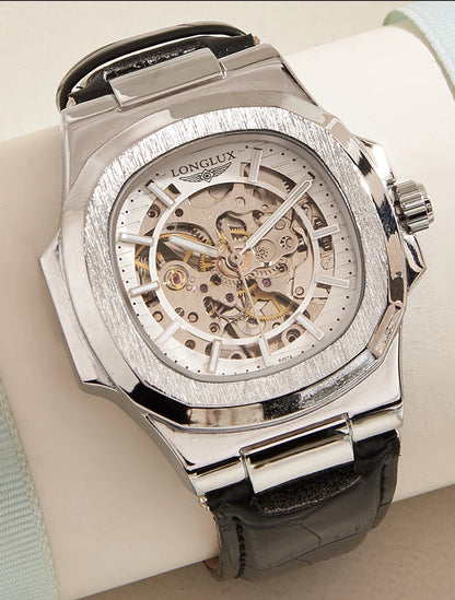 Automatic Skeleton Watch Men | Leather Luxury Waterproof - TREASURE ESHOP