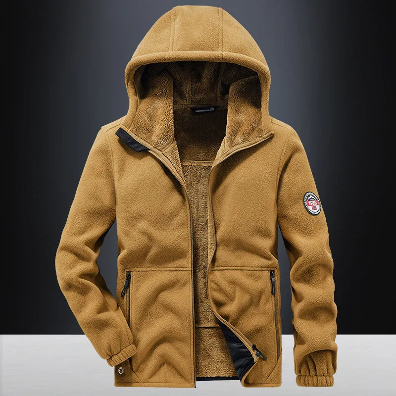 Men’s Thick Fleece Hooded Jacket – Warm Casual Winter Coat