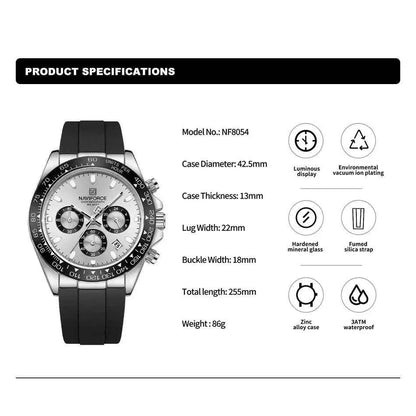 Watches For men Silicone Band Sport Watch Casual Luminous Chronograph Wristwatch