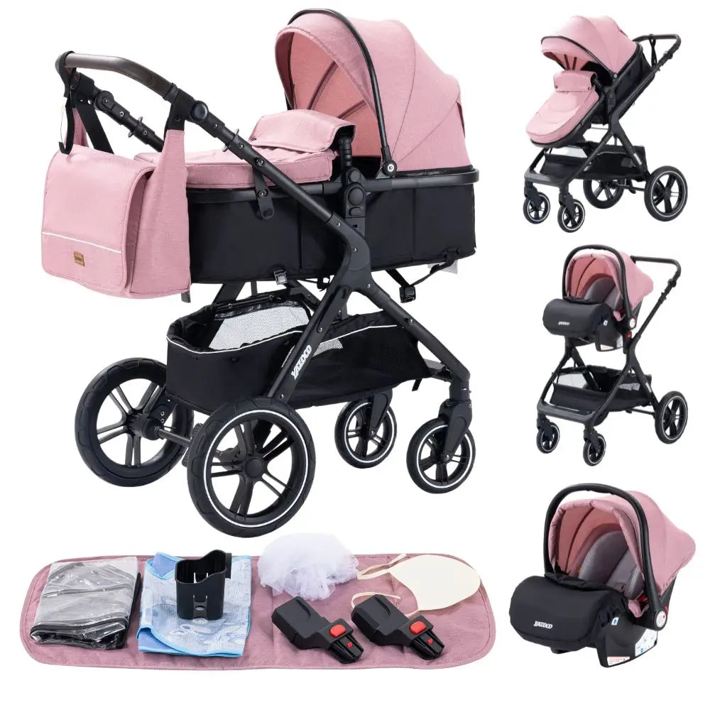 3-in-1 Luxury High-Landscape Baby Stroller – Portable Travel System with Aluminum Frame & Newborn Bassinet