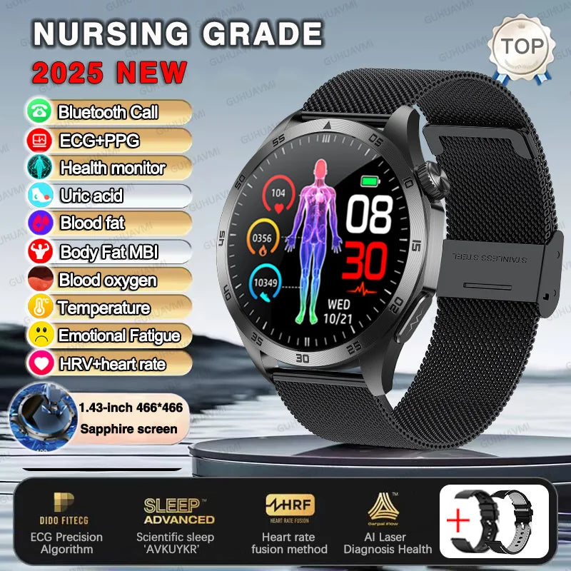 ECG+PPG Laser Health Smartwatch ET485 – Blood Pressure, Heart Rate, Uric Acid Body Composition | 1.43” AMOLED - TREASURE ESHOP