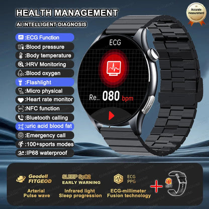 ECG+PPG Smartwatch with Uric Acid, Body Fat Blood Pressure Monitoring – 1.56” AMOLED, NFC, Heart Health Tracker for Android IOS - TREASURE ESHOP