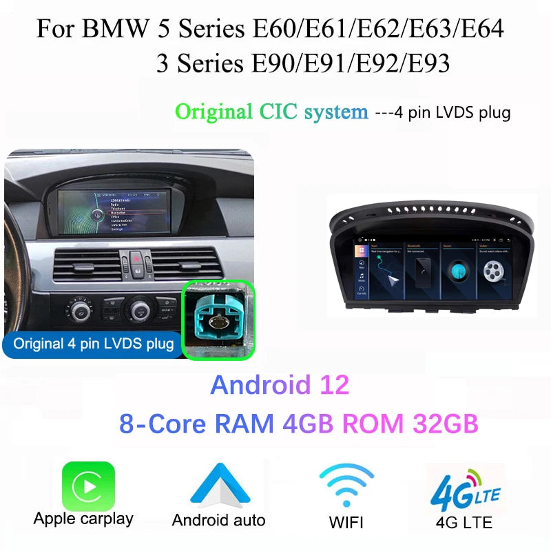 BMW E60 E90 CarPlay Android Auto | 8.8” Android 12 Multimedia - TREASURE ESHOP
