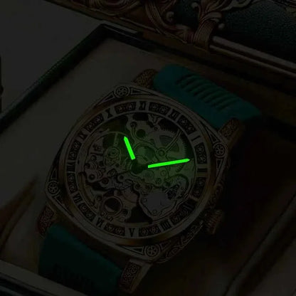 MEN'S Gold Carved Hollow Fashionable Retro Luminous Business and Leisure Fully Automatic Mechanical Watch