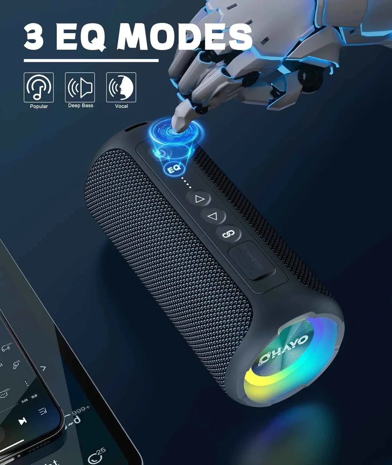 Ortizan Bluetooth Speakers 40W Enhanced Bass Portable Outdoor Wireless Speaker 30Hrs IP7 Waterproof Shower Speaker Bluetooth 5.3