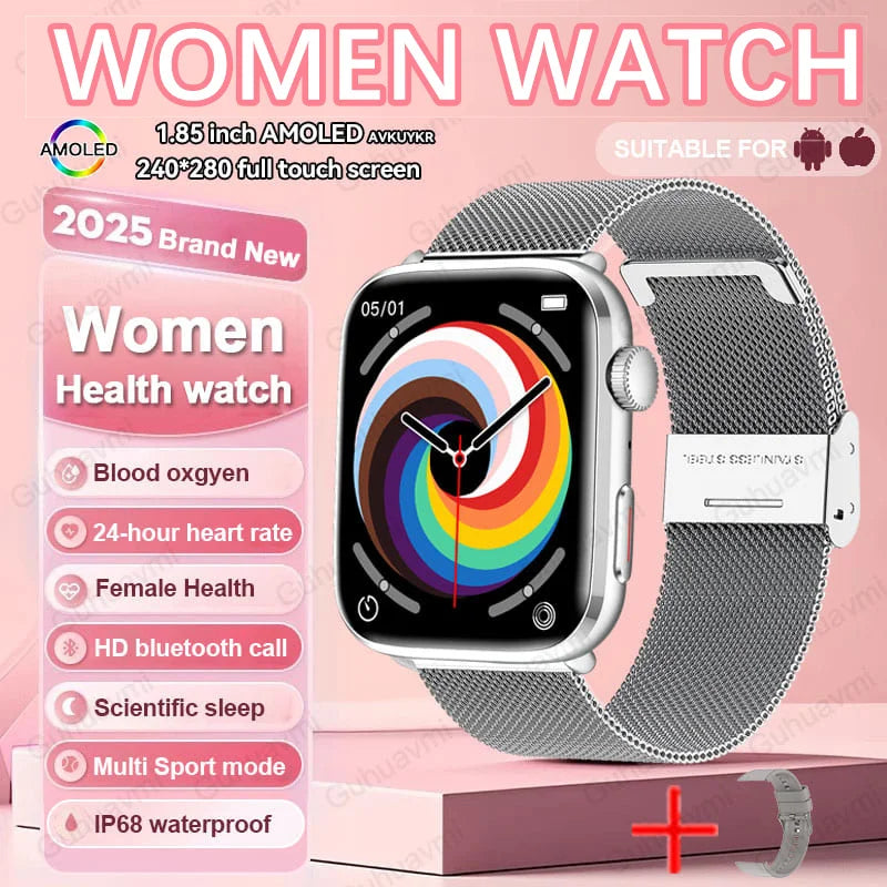 Women’s Smartwatch – AI Health Diagnosis, HRV + PPG, Blood Pressure &amp; SpO2 | 1.85” AMOLED | Bluetooth Call + NFC - TREASURE ESHOP