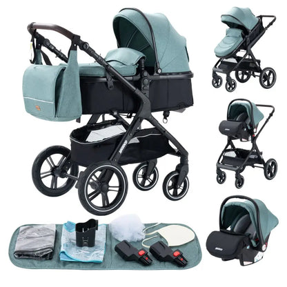 3-in-1 Luxury High-Landscape Baby Stroller – Portable Travel System with Aluminum Frame & Newborn Bassinet
