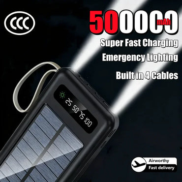 High Capacity Solar Power Bank with Built-in Cables & Flashlight – Portable Charger