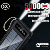High Capacity Solar Power Bank with Built-in Cables & Flashlight – Portable Charger