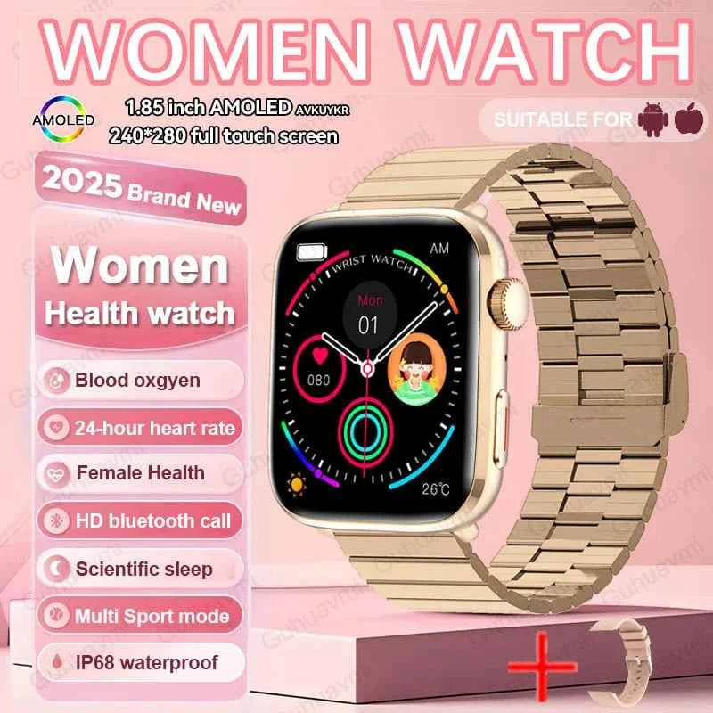 Women’s Smartwatch – AI Health Diagnosis, HRV + PPG, Blood Pressure &amp; SpO2 | 1.85” AMOLED | Bluetooth Call + NFC
