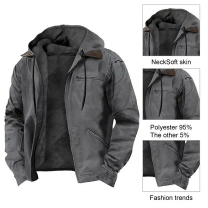 Men’s Hooded Winter Jacket with Plush Lining – Casual Zipper Coat with Multiple Pockets - TREASURE ESHOP