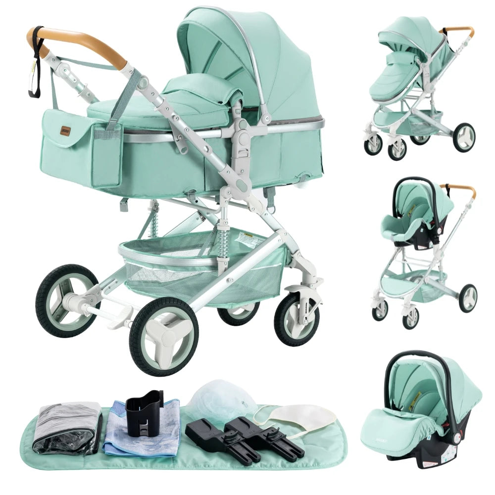 3-in-1 Luxury High-Landscape Baby Stroller – Portable Travel System with Aluminum Frame & Newborn Bassinet