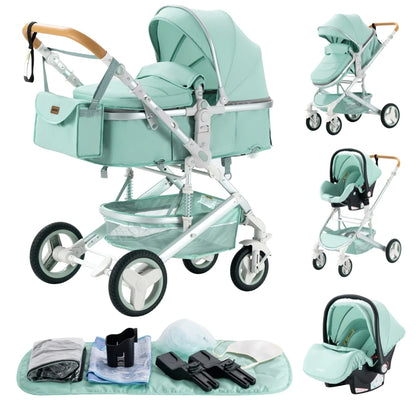 3-in-1 Luxury High-Landscape Baby Stroller – Portable Travel System with Aluminum Frame & Newborn Bassinet