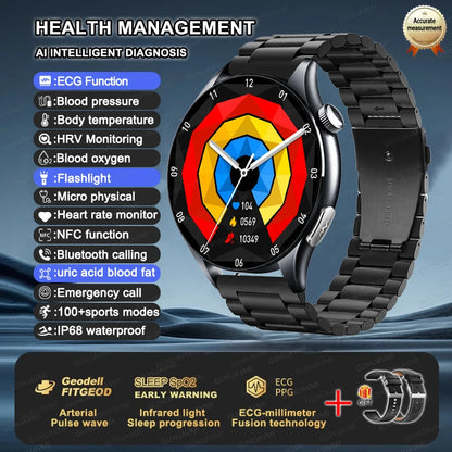 ECG+PPG Smartwatch with Uric Acid, Body Fat Blood Pressure Monitoring – 1.56” AMOLED, NFC, Heart Health Tracker for Android IOS - TREASURE ESHOP