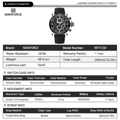 Men’s Silicone Strap Luxury Quartz Sports Watch | 5ATM Waterproof Chronograph - TREASURE ESHOP