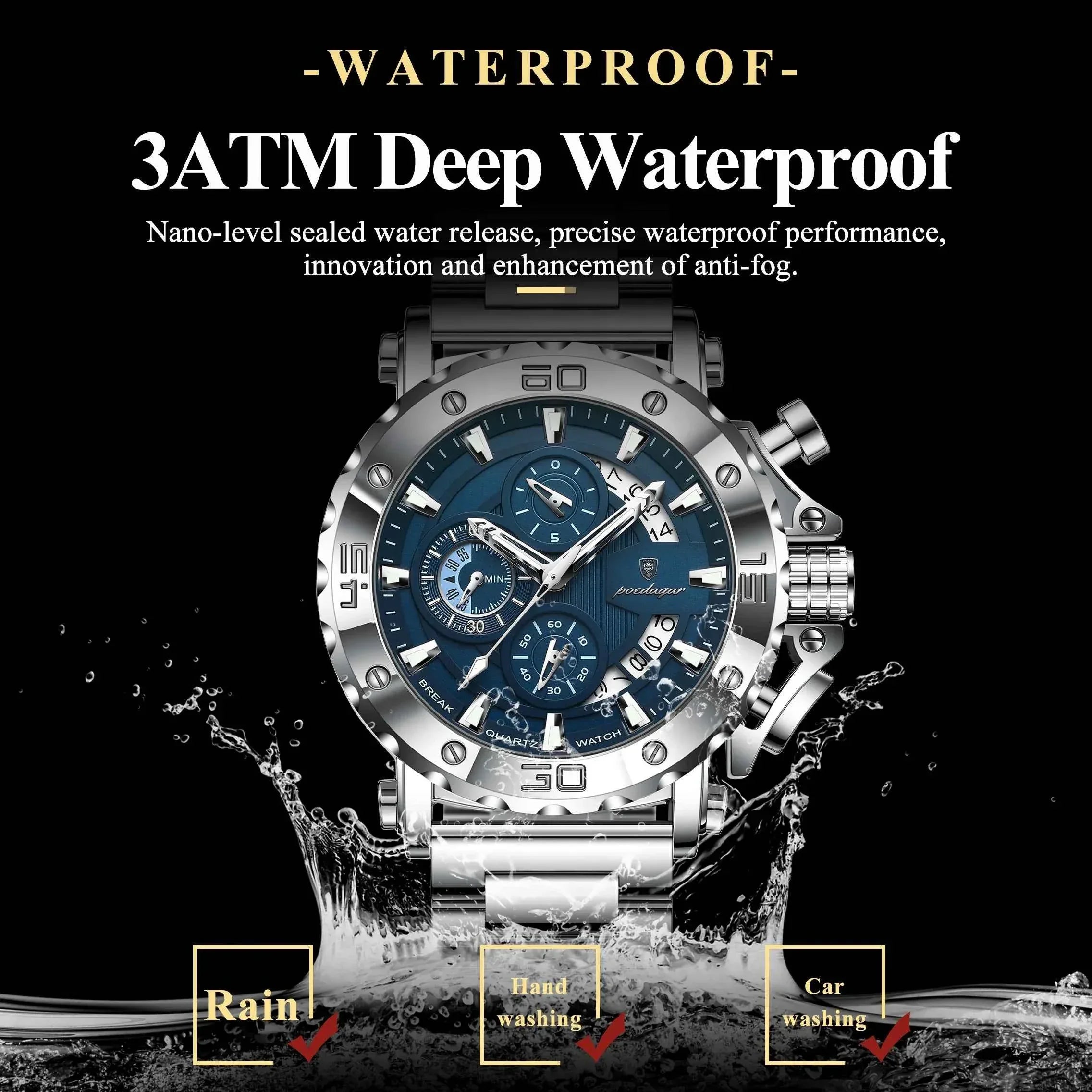 Watch For Men Calendar Luminous Waterproof Man Clock Male Chronograph Stainless Steel Men's Quartz Watches Reloj
