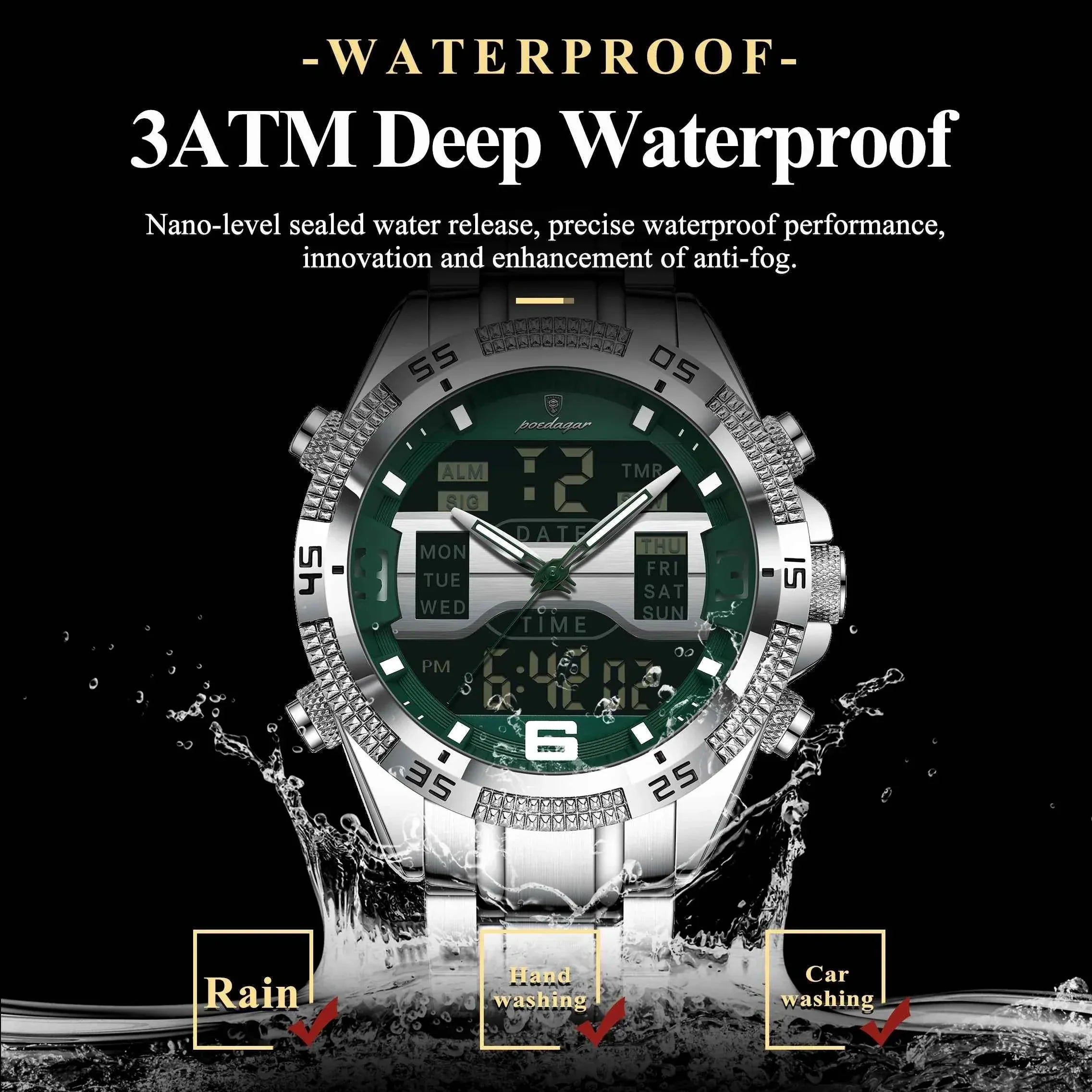 Sports Luxury Man Wristwatch Dual Time Display Digital Week Date LED Luminous Men Watch Electronic Quartz Men's Watches