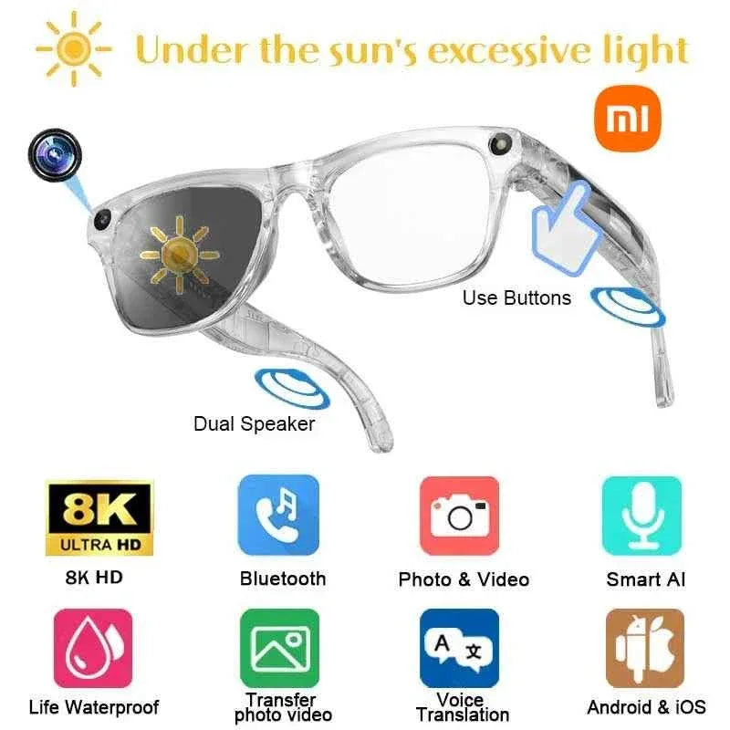 Smart Glasses AI Multifunctional 8K Camera Bluetooth Call Voice Assistant Music Player Translate Photochromic HD Glasses