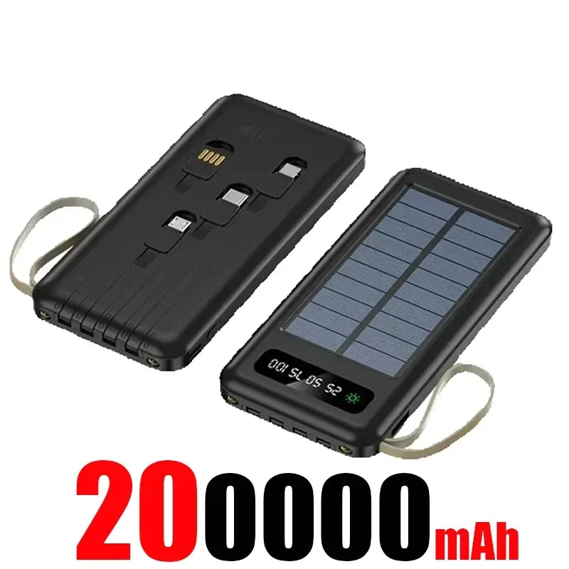 High Capacity Solar Power Bank with Built-in Cables & Flashlight – Portable Charger