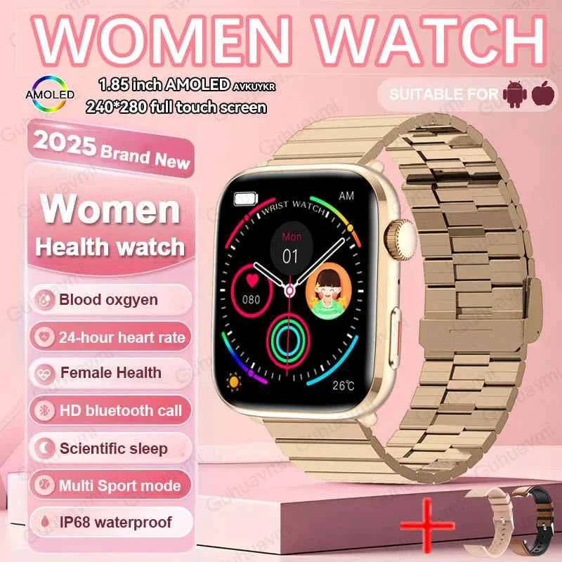 Women’s Smartwatch – AI Health Diagnosis, HRV + PPG, Blood Pressure &amp; SpO2 | 1.85” AMOLED | Bluetooth Call + NFC