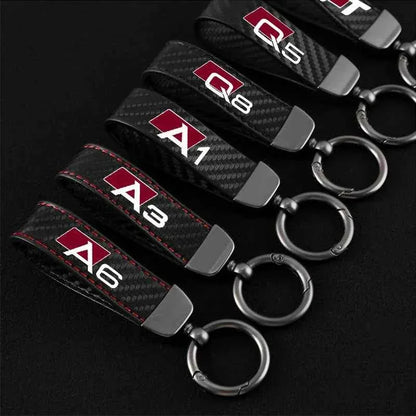 Luxury Carbon Fiber Leather Keychain for Audi A3 A4 A6 Q5 Q7 Q8