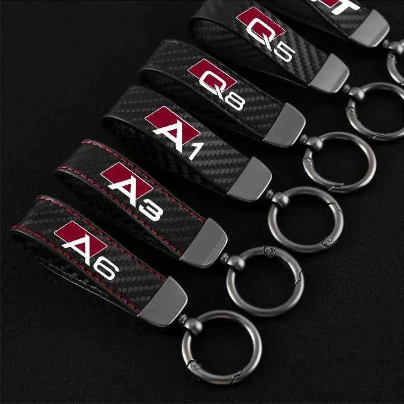 Luxury Carbon Fiber Leather Keychain for Audi A3 A4 A6 Q5 Q7 Q8