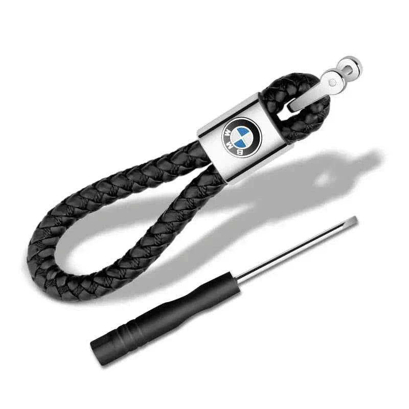 BMW Car Keychain – Handwoven Leather & Zinc Alloy Key Ring