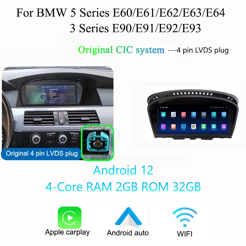 BMW E60 E90 CarPlay Android Auto | 8.8” Android 12 Multimedia - TREASURE ESHOP