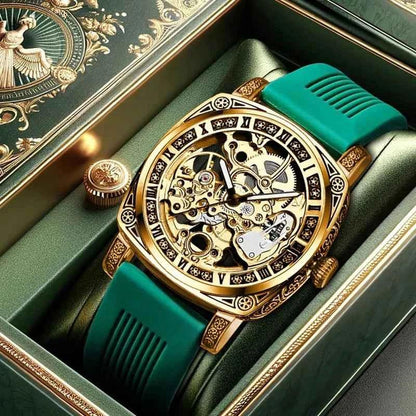MEN'S Gold Carved Hollow Fashionable Retro Luminous Business and Leisure Fully Automatic Mechanical Watch