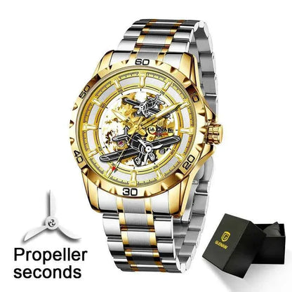 Men Watches Pilot Series Propeller Rotation Hollow Automatic Mechanical Watches waterproof Stainless Steel Watch