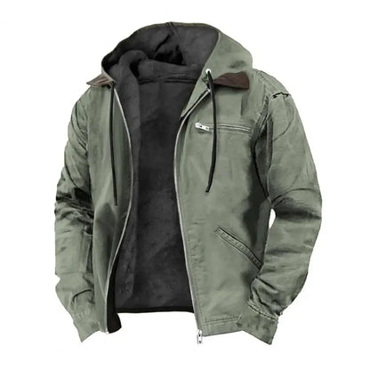 Men’s Hooded Winter Jacket with Plush Lining – Casual Zipper Coat with Multiple Pockets - TREASURE ESHOP