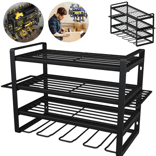 Power Tool Organizer Rack – Wall Mount Metal Tool Storage Shelf