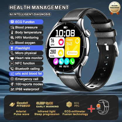ECG+PPG Smartwatch with Uric Acid, Body Fat Blood Pressure Monitoring – 1.56” AMOLED, NFC, Heart Health Tracker for Android IOS - TREASURE ESHOP