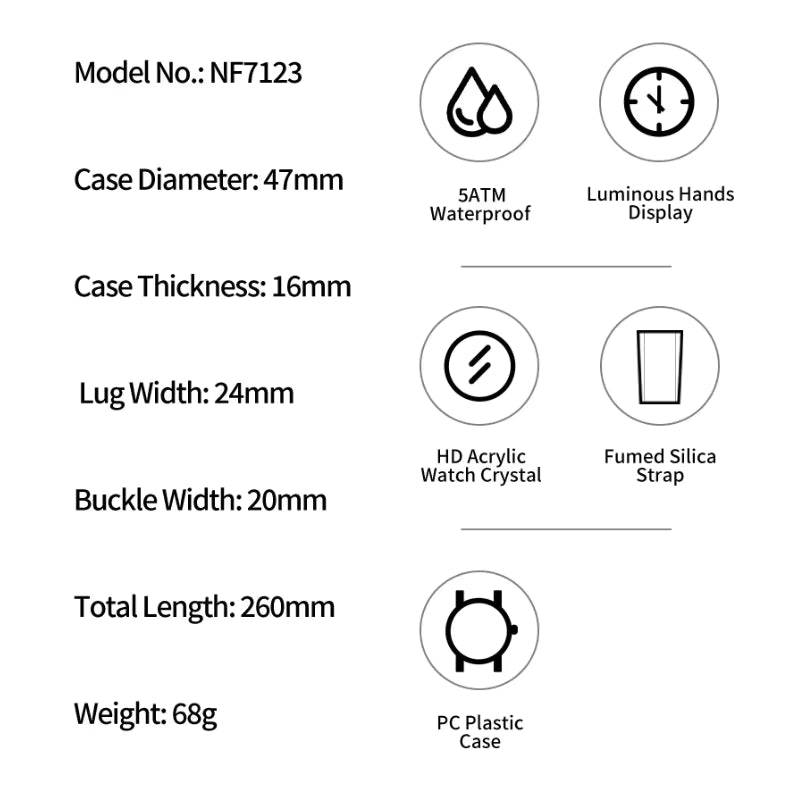 Men’s Silicone Strap Luxury Quartz Sports Watch | 5ATM Waterproof Chronograph - TREASURE ESHOP