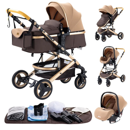 3-in-1 Luxury High-Landscape Baby Stroller – Portable Travel System with Aluminum Frame & Newborn Bassinet
