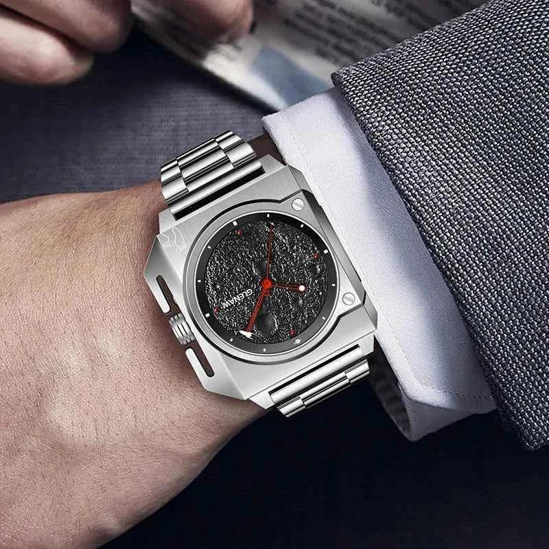 Mechanical Watch Moon Dial Luminous Spaceship Pointer Stainless Steel Watch For Men