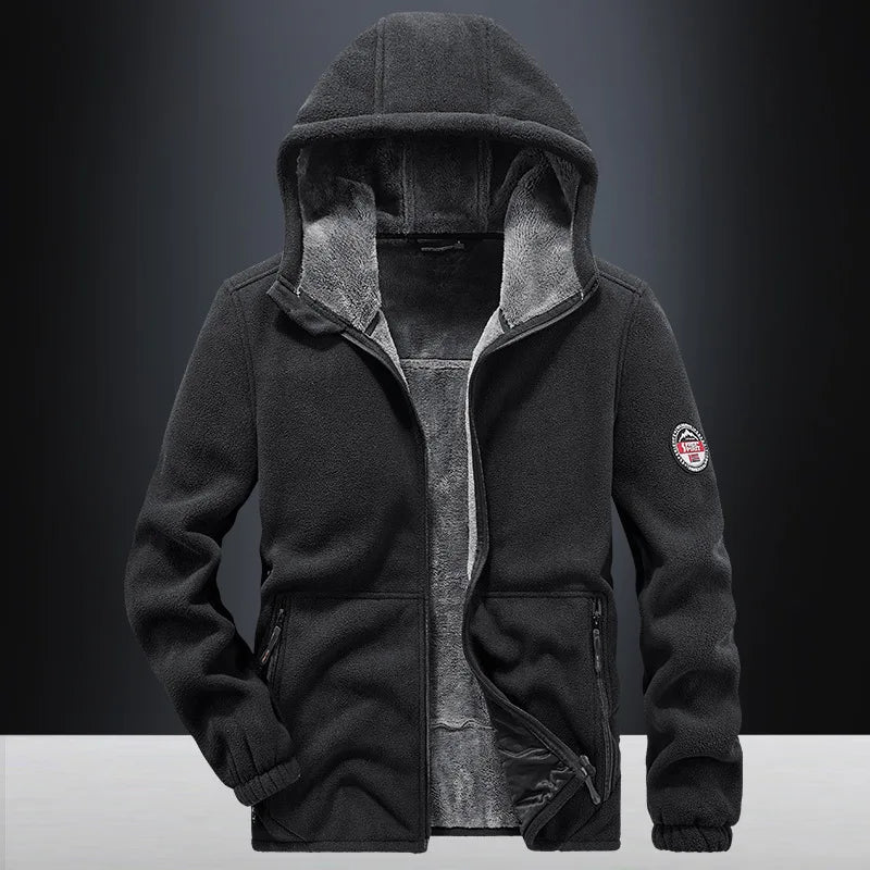Men’s Thick Fleece Hooded Jacket – Warm Casual Winter Coat