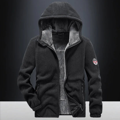 Men’s Thick Fleece Hooded Jacket – Warm Casual Winter Coat